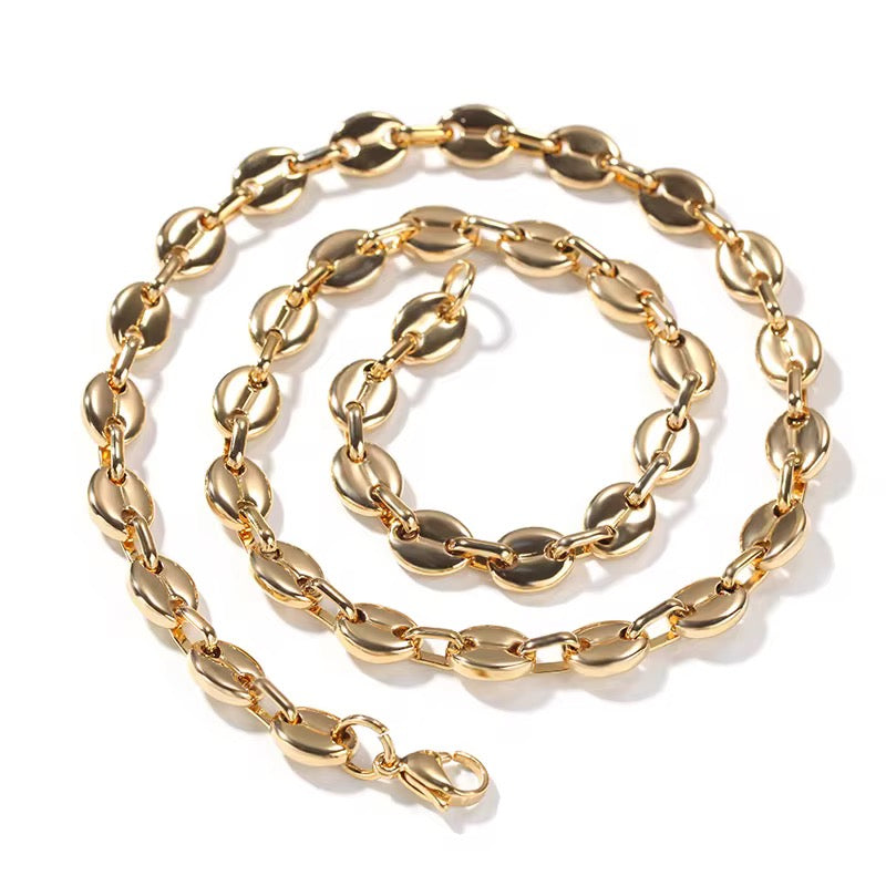 Coffee Bean Link Chain Necklace
