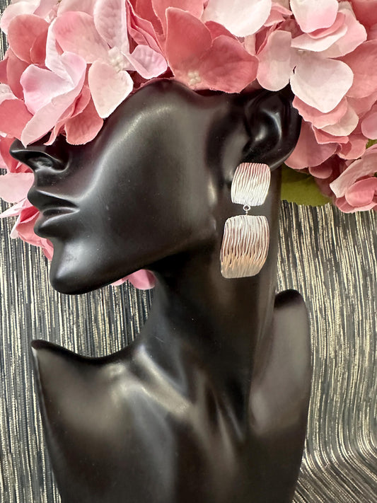 Silver Patterned tiered  earrings