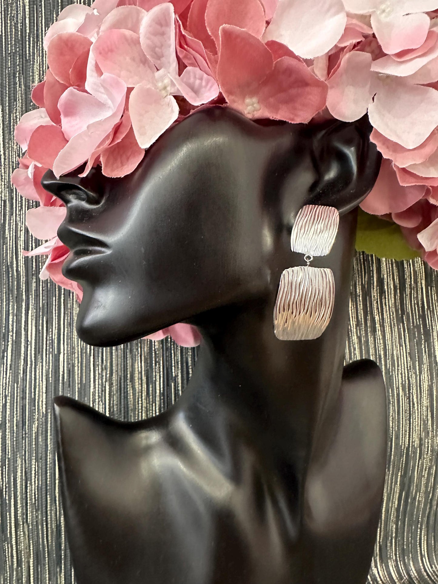 Silver Patterned tiered  earrings
