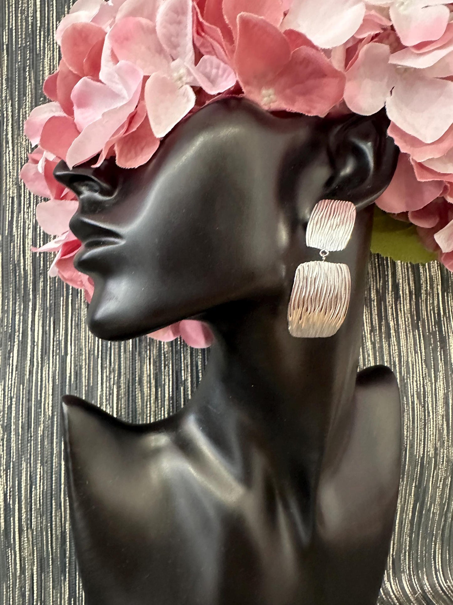 Silver Patterned tiered  earrings