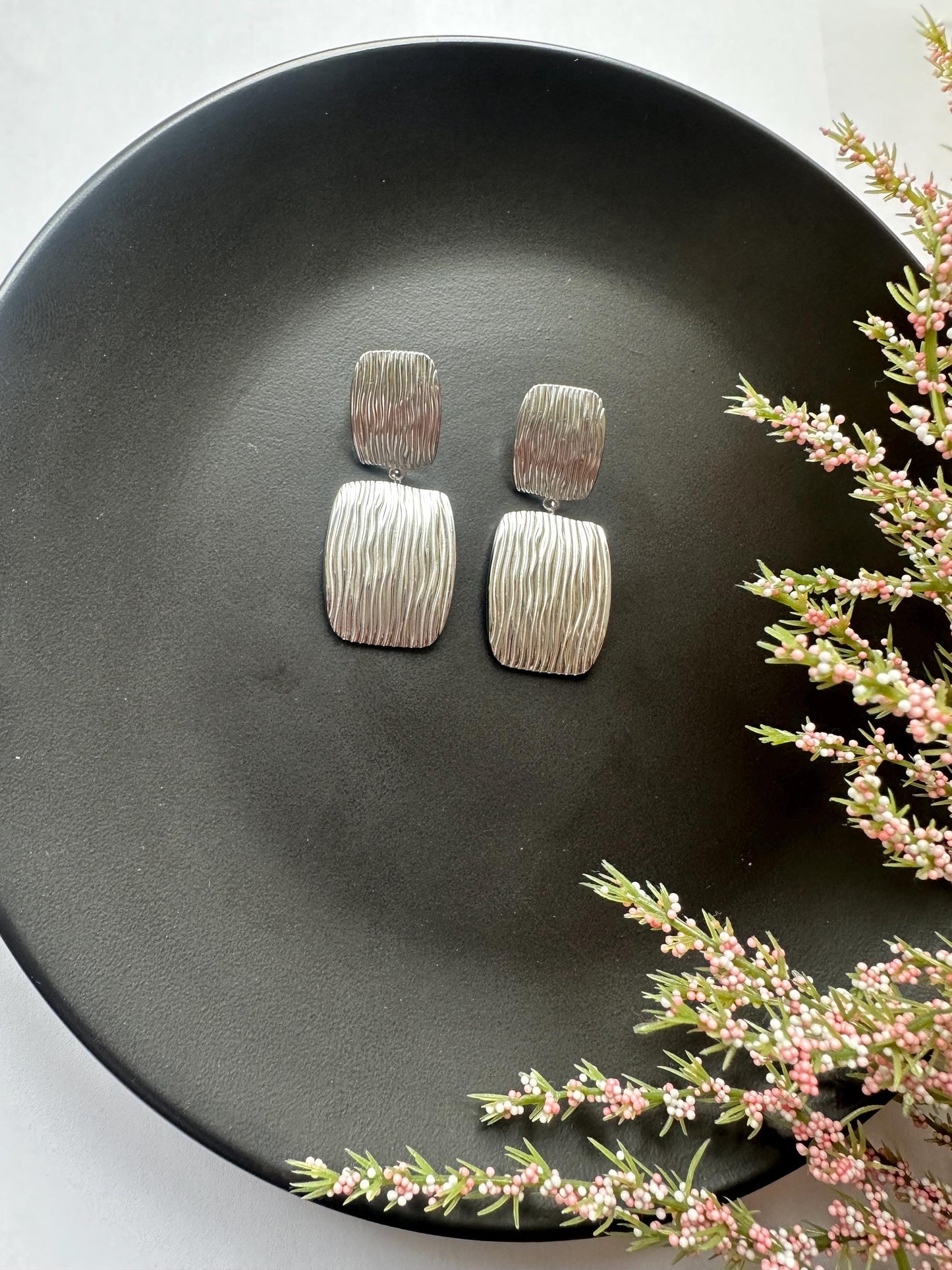 Silver Patterned tiered  earrings