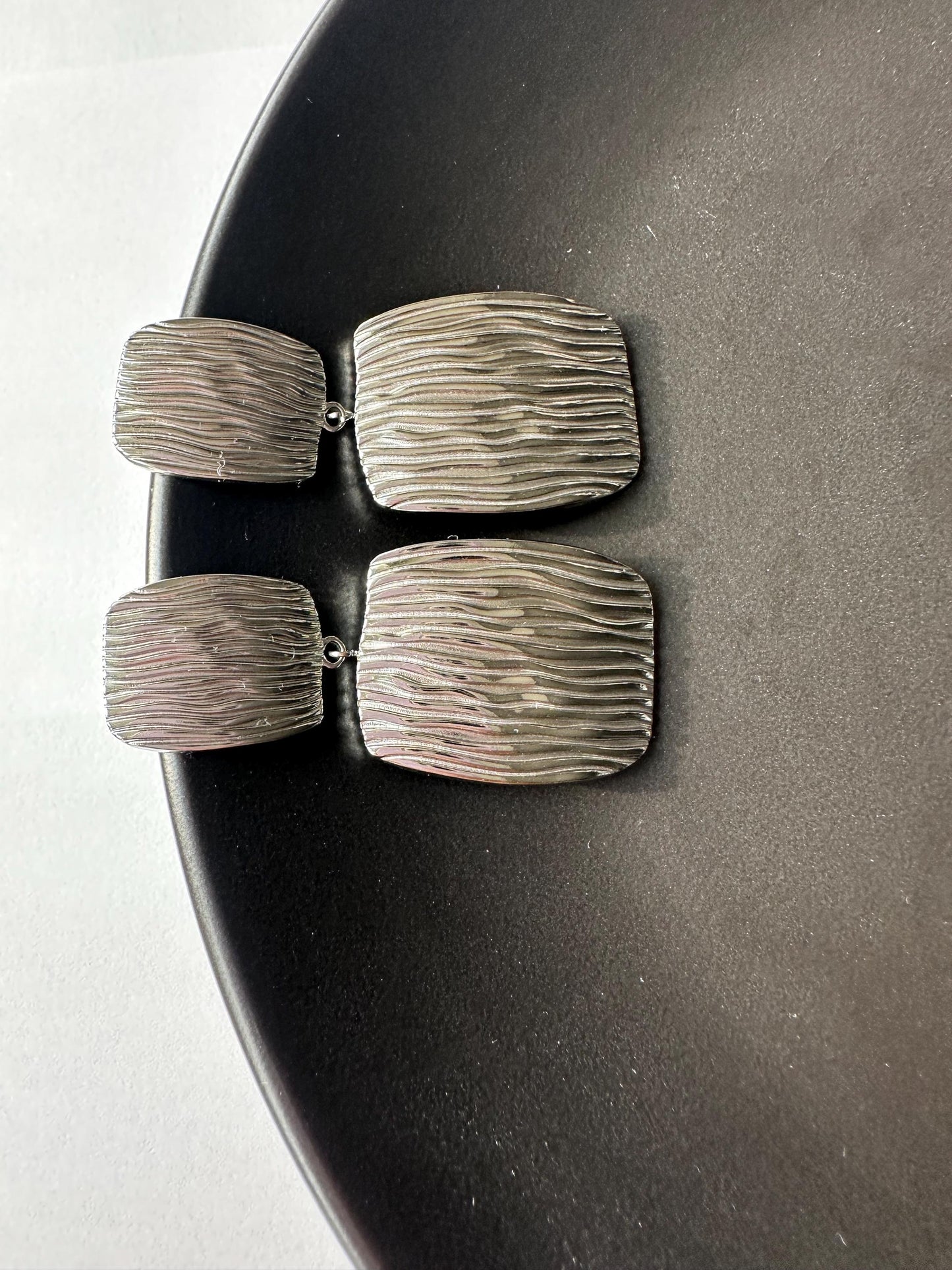 Silver Patterned tiered  earrings