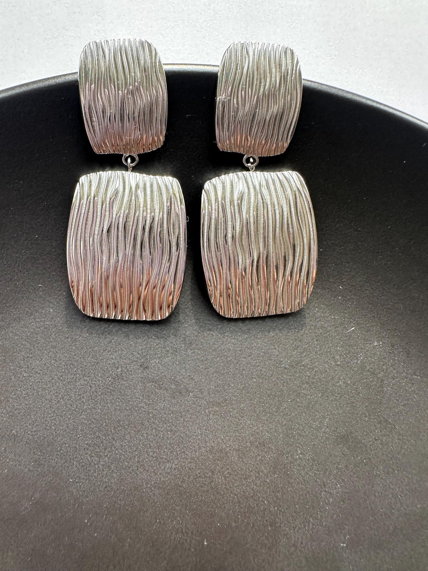 Silver Patterned tiered  earrings