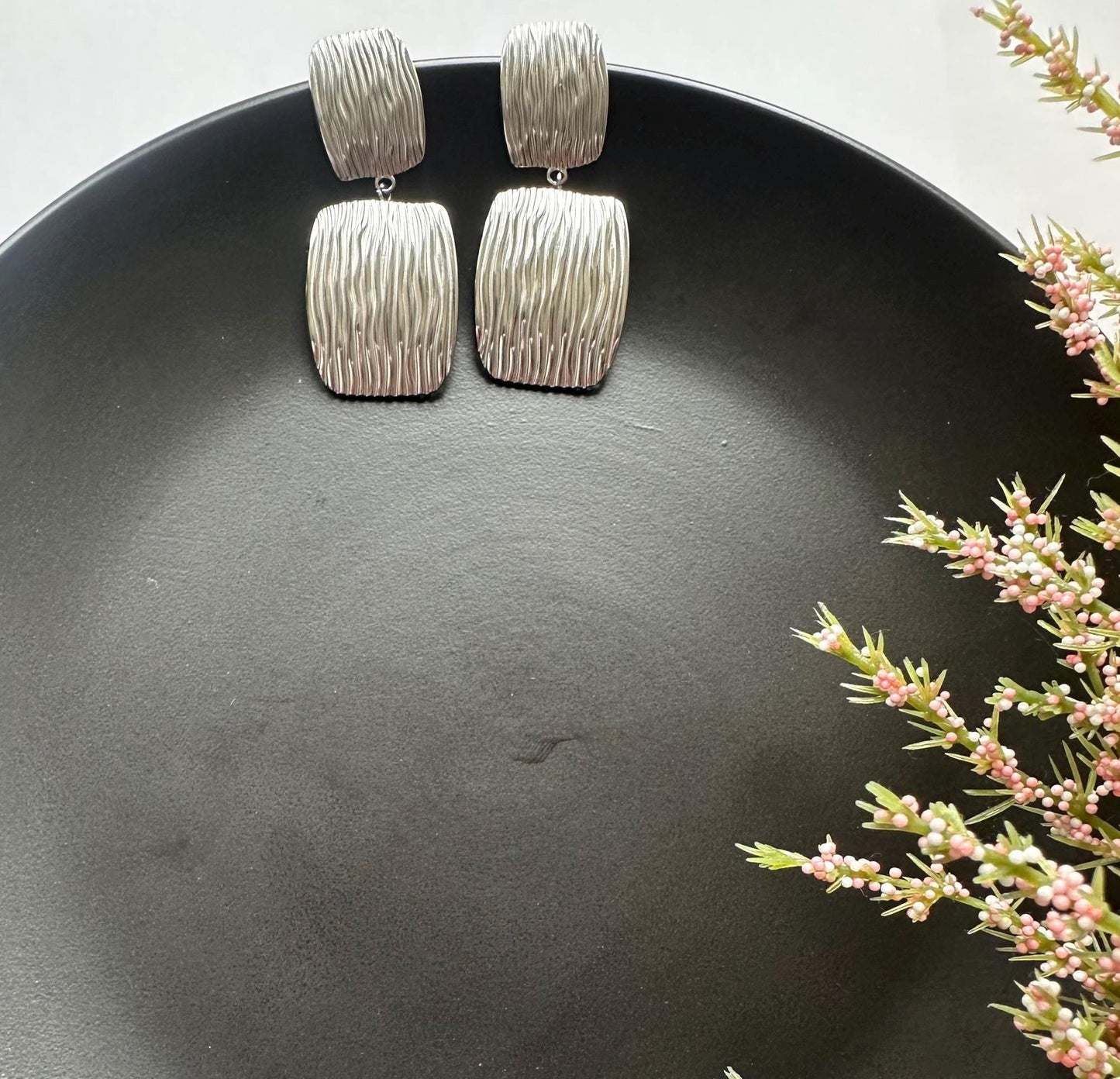 Silver Patterned tiered  earrings